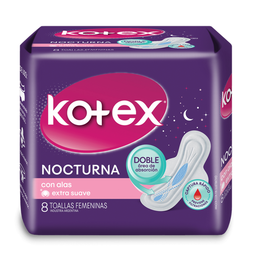 Kotex Nocturna Toallas Femeninas Con Alas 8 Unidades